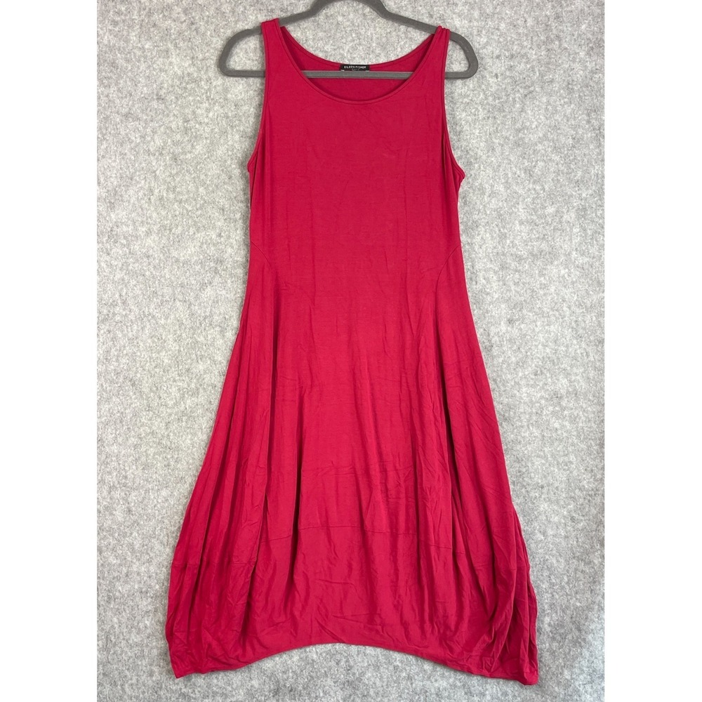 Eileen Fisher Lantern Dress Womens Small Red Jersey Sleeveless Lagenlook Minimal